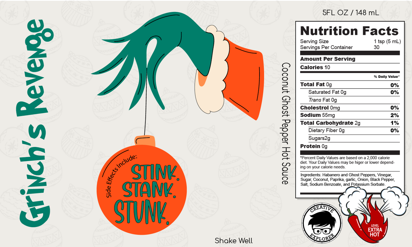 Grinch’s Revenge Coconut Ghost Hot Sauce - Spicy Christmas Hot Sauce - Fun Stocking Stuffer - Gourmet Hot Sauce Gift for Food Lovers