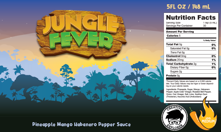 Jungle Fever Hot Sauce, Flavorful mango pineapple habanero sauce, perfect for cook outs, camping and outdoor adventures