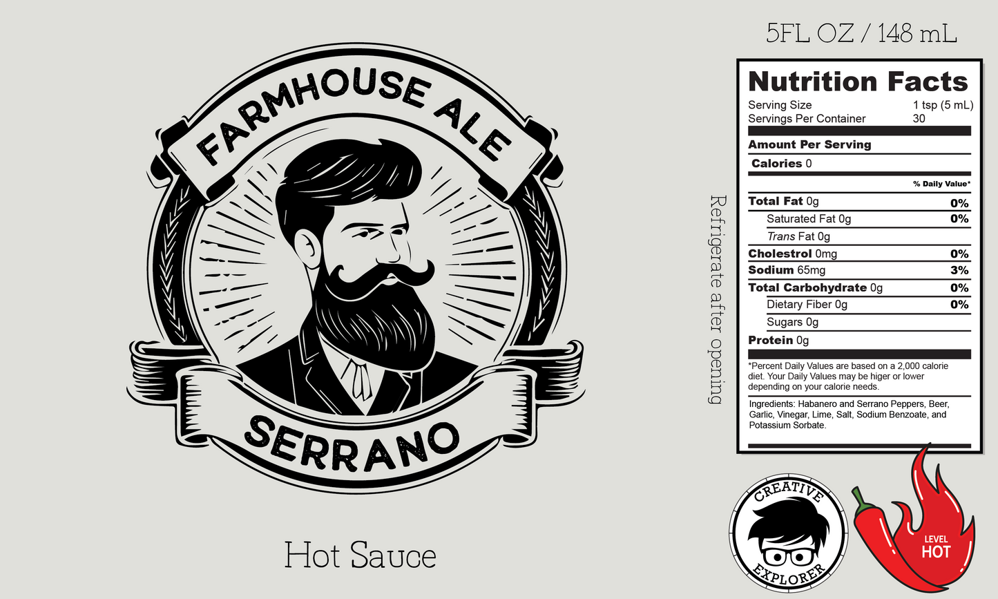 Farmhouse Ale Serrano Hot Sauce - Beer Hot Sauce perfect Gift or Stocking Stuffer for a Beer Enthusiast