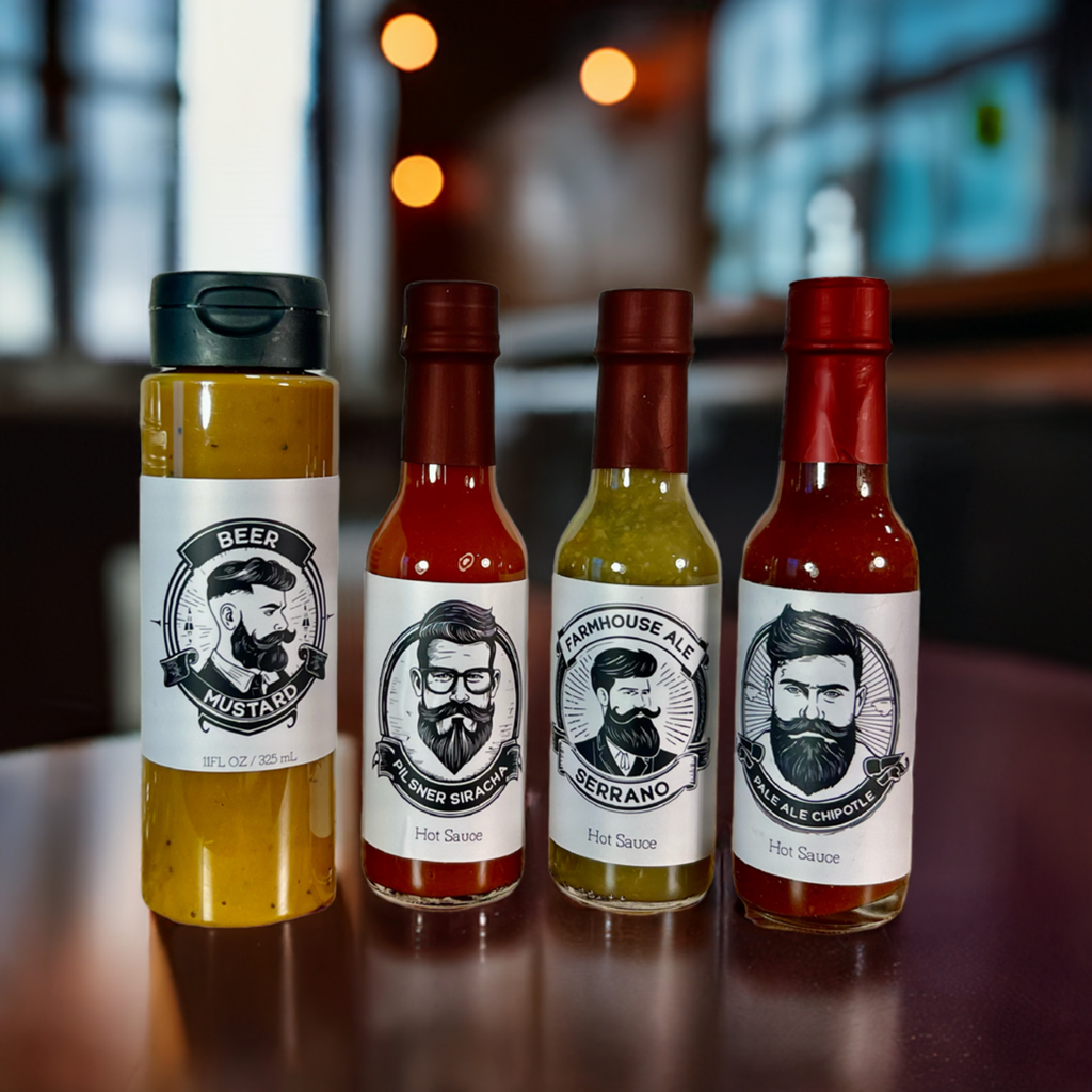 Beer Lover's Hot Sauce Sampler w/ FREE GIFT - Gift Box of Beer Hot Sauces and Beer Mustard, Perfect Christmas Gift for Beer Enthusiasts