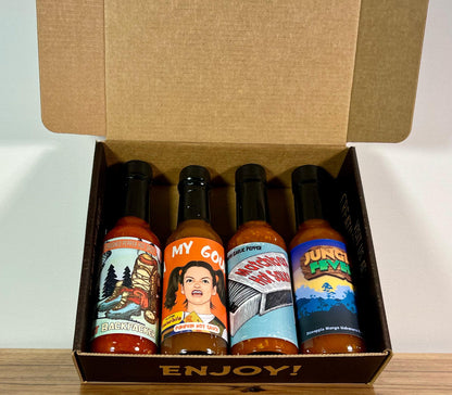 Hot Sauce Collection - Perfect Gift Set for Foodies and Adventurous Eaters including Jalapeno, Siracha, Red Savin and Habanero