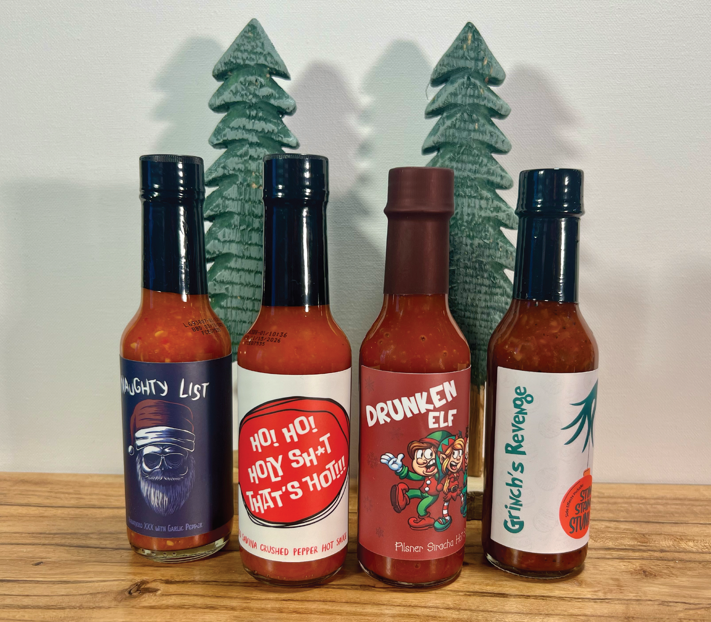 Festive Hot Sauce Collection - Perfect Gift Set for Foodies and Adventurous Eaters including Jalapeno, Siracha, Red Savin and Habanero